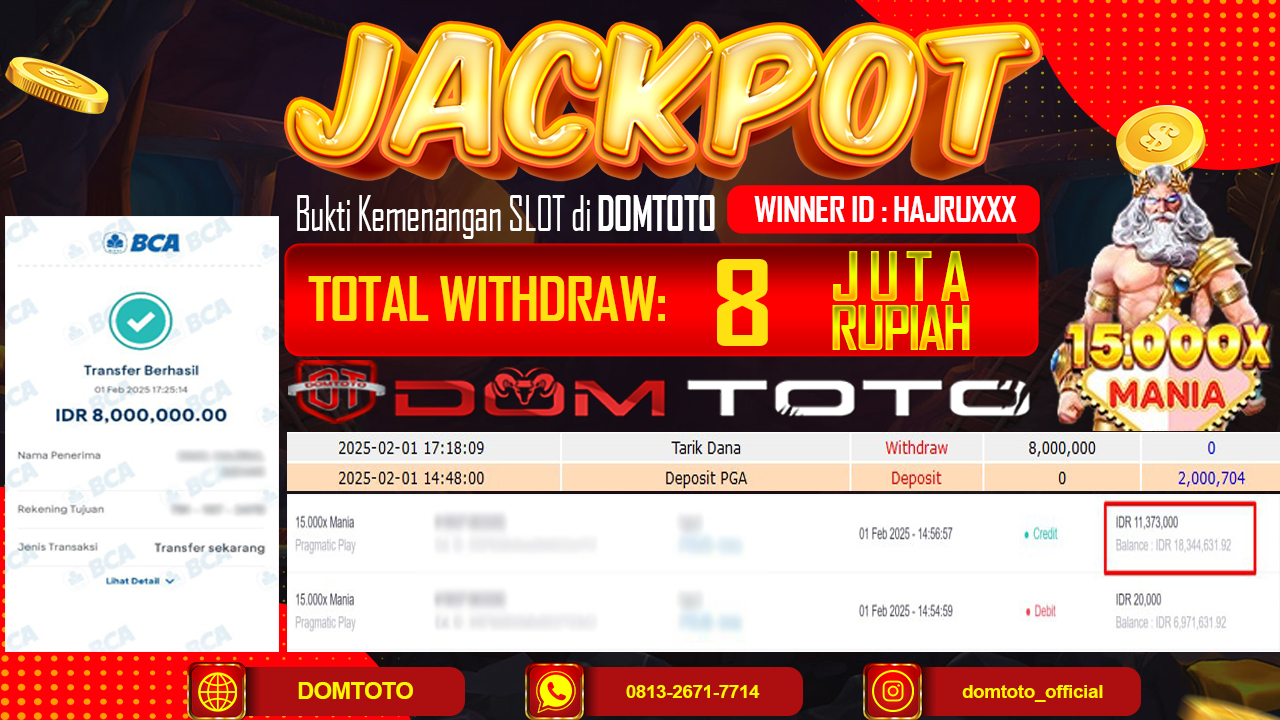 JACKPOT SLOT 15.000X MANIA 1 FEBRUARI 2025